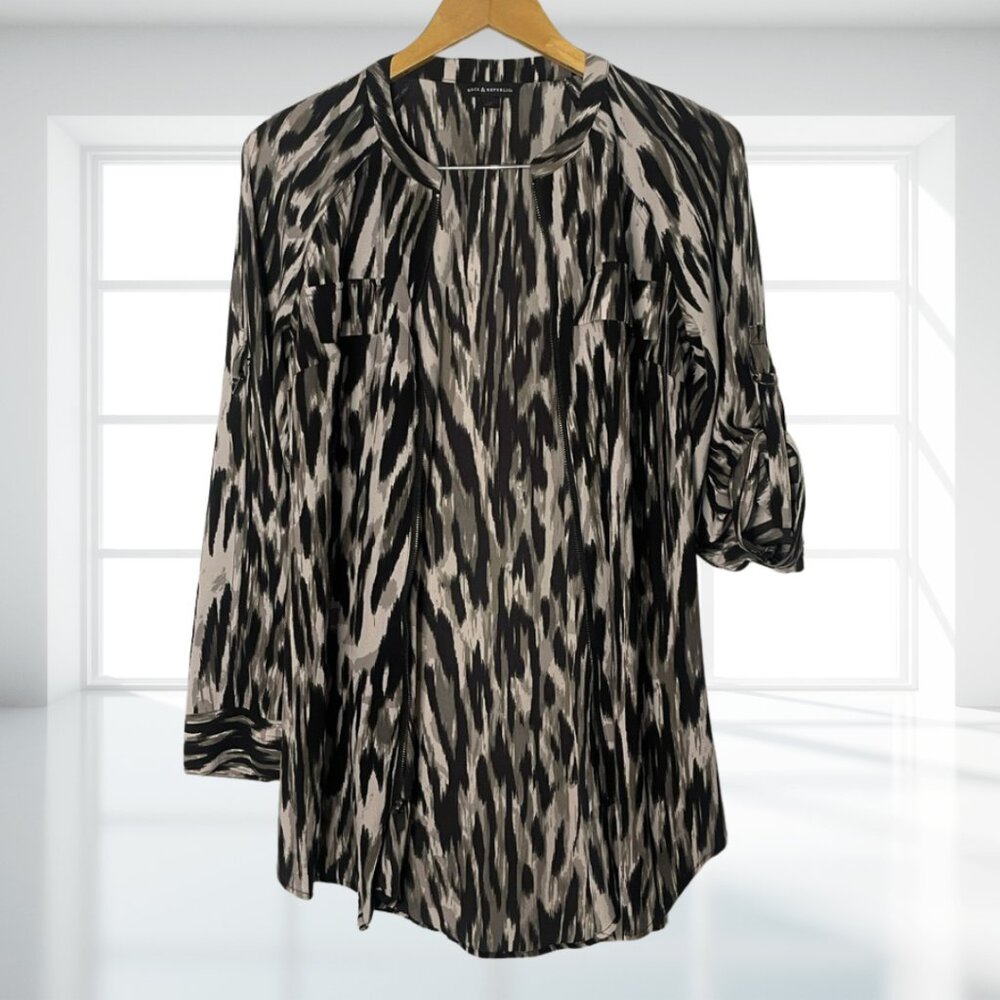 Rock & Republic Edgy Rocker Zipper Tunic Shirt M Black White Abstract Print - Picture 5 of 12